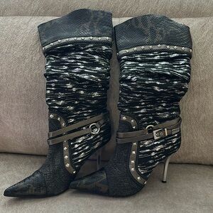 Black and Silver knee high boots